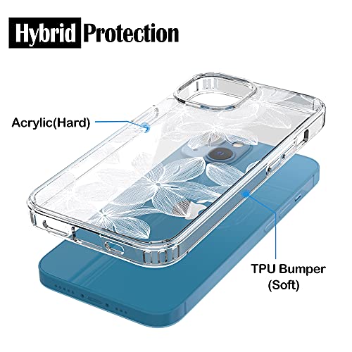 RANZ Compatible with iPhone 13 Case, Anti-Scratch Shockproof Series Clear Hard PC+ TPU Bumper Protective Cover Case for iPhone 13 (6.1") - White Flower - Image 4
