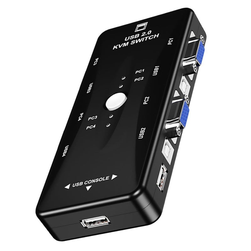 4 in 1 USB VGA KVM Switch with Keyboard Mouse and Printer Port Sharing Hub for Multiple Computers Desktop Office Use - Image 2