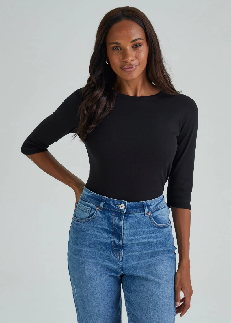 Matalan Black 3/4 Lenght Sleeve T-Shirt