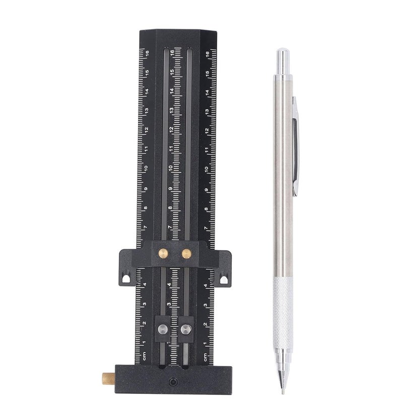 Black T Type Scribing Gauge Double Line Marking Ruler 16CM Woodworking Sliding Measurement Tool - Image 1