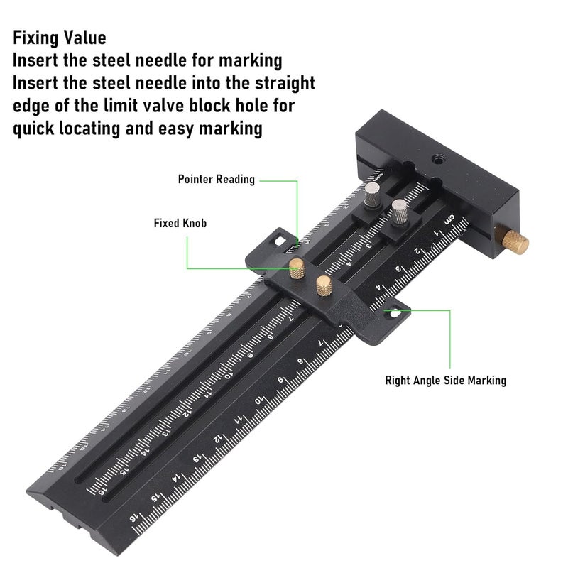 Black T Type Scribing Gauge Double Line Marking Ruler 16CM Woodworking Sliding Measurement Tool - Image 4