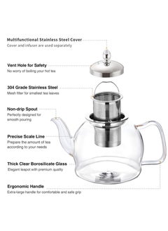 Yoawllty Glass Tea Pot with Infuser, 1000ml Borosilicate Tea Kittle, Glass Heat Resistant Clear Tea Pot with Strainer Removable Infuser Safe for Microwavable and Stovetop  - Image 3