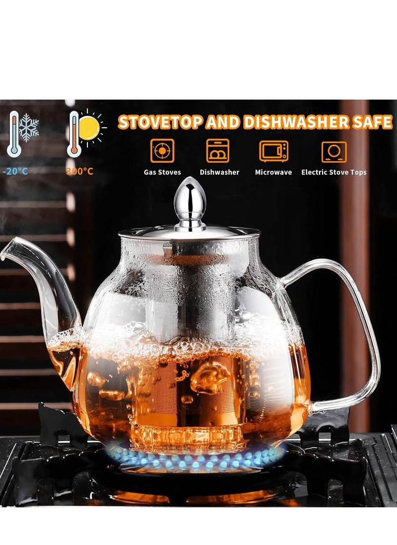 1000ml Glass Tea Pot with Strainer Removable Infuser, Borosilicate Tea Kittle, Glass Heat Resistant Clear Tea Pot Safe for Microwavable and Stovetop