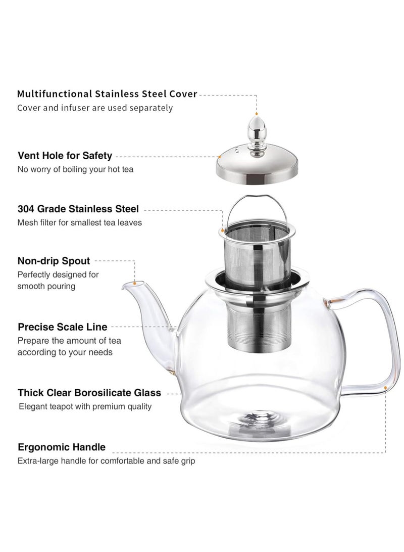 Yoawllty Glass Tea Kittle, Tea Pot with Strainer Removable Infuser, 1000ML Glass Heat Resistant Clear Tea Pot Safe for Microwavable and Stovetop  - Image 4