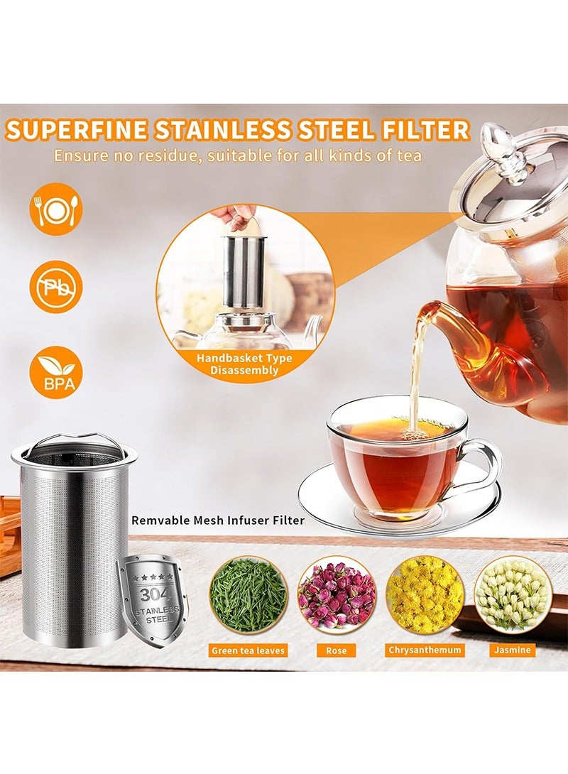 Yoawllty Glass Tea Kittle, Tea Pot with Strainer Removable Infuser, 1000ML Glass Heat Resistant Clear Tea Pot Safe for Microwavable and Stovetop  - Image 3