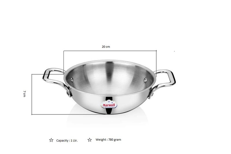 MARWALL Stainless Steel Triply Kadhai 18cm500mlMini Kadhai - Image 3
