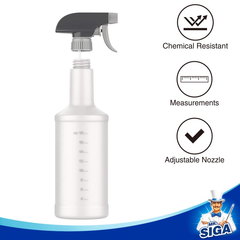 Mr Siga MR.SIGA 24 oz Empty Plastic Spray Bottles for Cleaning Solutions, Heavy Duty Household Reusable Spray Bottles with Measurements and Adjustable Leak Proof Nozzle, 3 Pack - Image 5