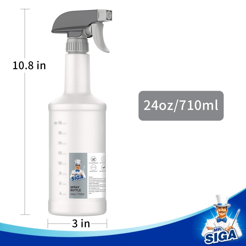 Mr Siga MR.SIGA 24 oz Empty Plastic Spray Bottles for Cleaning Solutions, Heavy Duty Household Reusable Spray Bottles with Measurements and Adjustable Leak Proof Nozzle, 3 Pack - Image 2