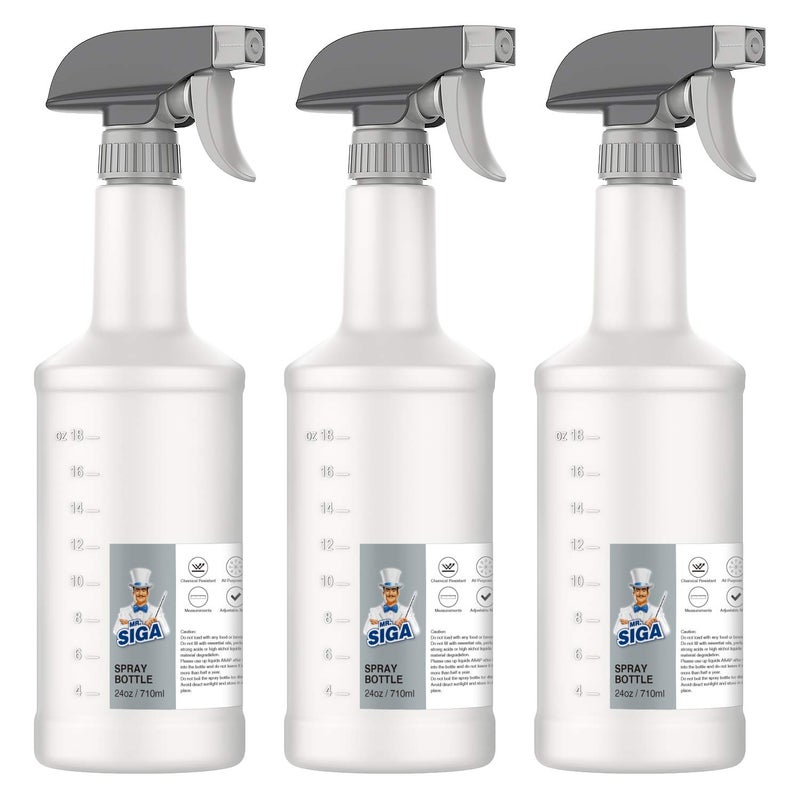 Mr Siga MR.SIGA 24 oz Empty Plastic Spray Bottles for Cleaning Solutions, Heavy Duty Household Reusable Spray Bottles with Measurements and Adjustable Leak Proof Nozzle, 3 Pack - Image 1