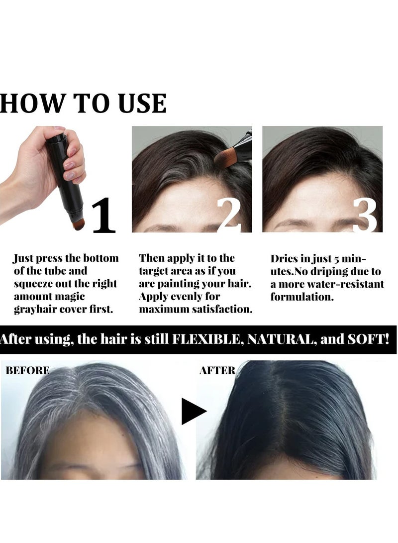 SYOSI قلم صبغ الشعر، قلم تغطية الجذور باللون الأسود، بودرة تحديد خط الشعر، قلم صبغ الشعر لتغطية جذور الشعر الرمادي، صبغة جذور الشعر شبه الدائمة (بني غامق) - Image 3