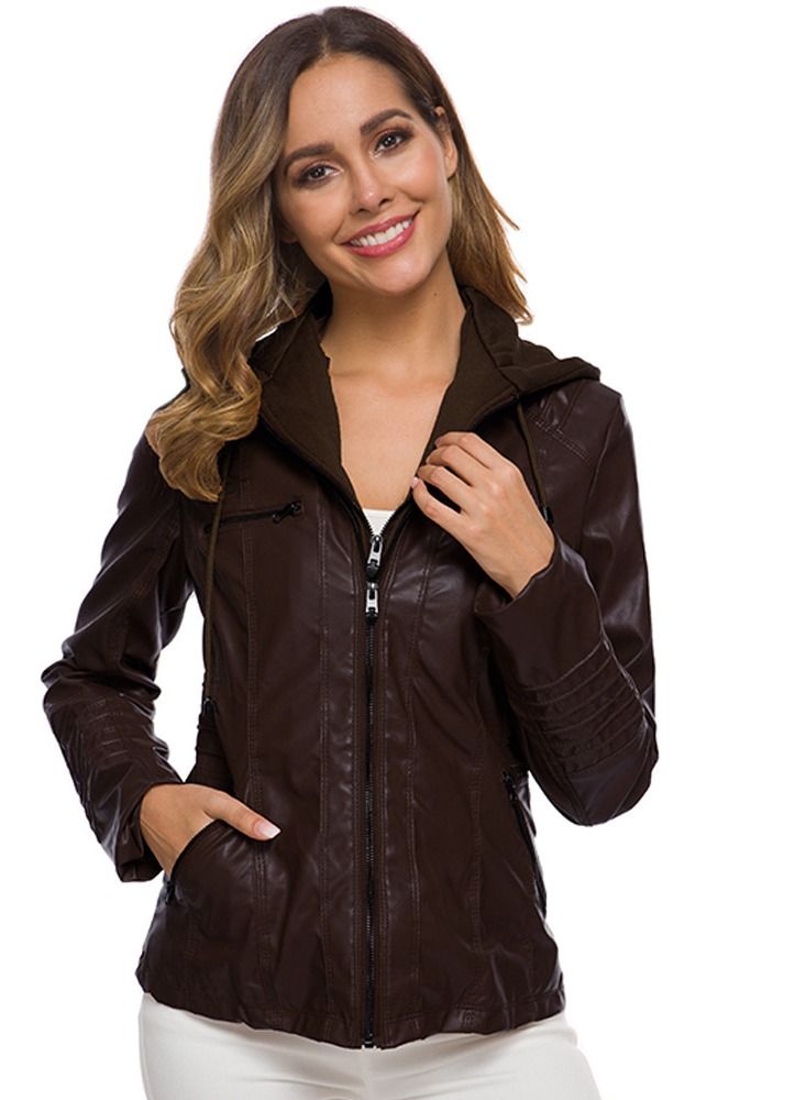 Loquat Women's Long Sleeve Short Motorcycle Leather Jacket 