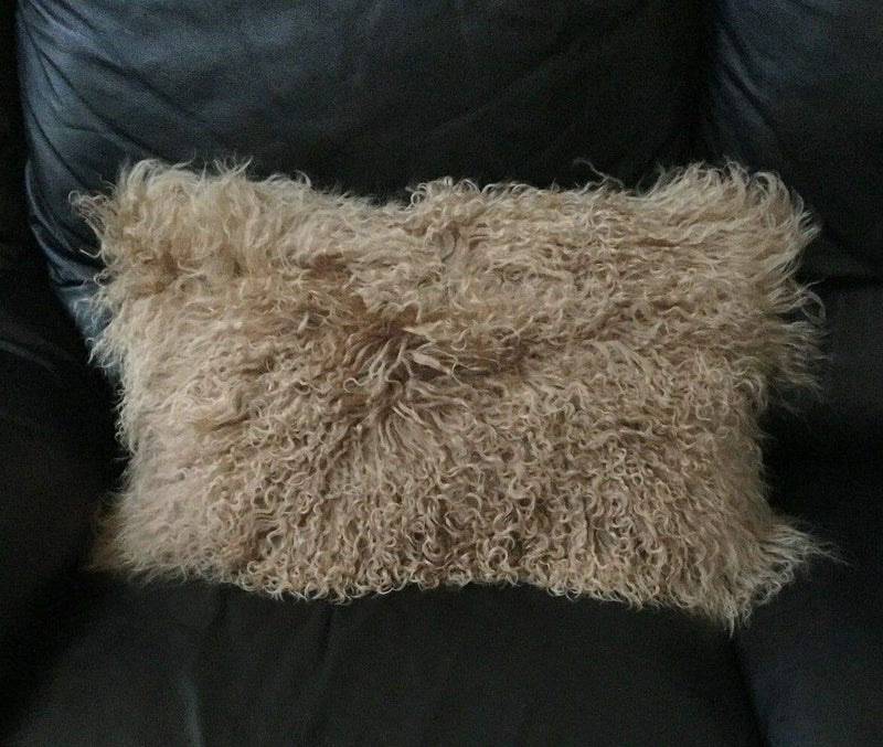 Seek4comfortable Mongolian Tibetan Lamb Fur Wool Rectangular Throw Pillow Cushionï¼ŒKhaki - 12" x 20" - Image 1