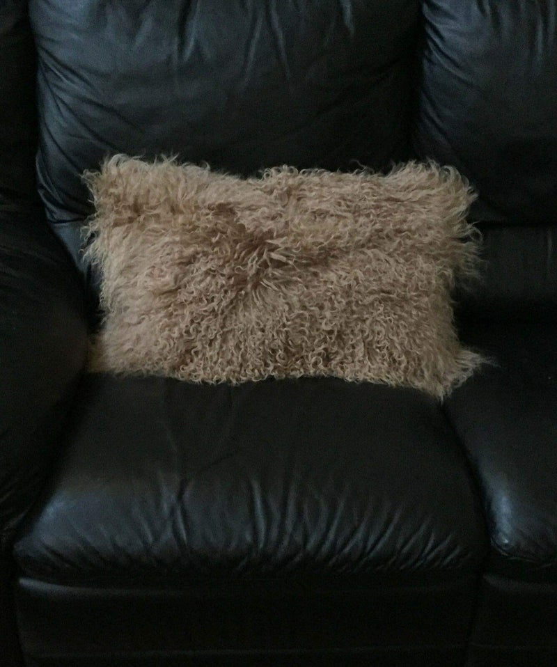 Seek4comfortable Mongolian Tibetan Lamb Fur Wool Rectangular Throw Pillow Cushionï¼ŒKhaki - 12" x 20" - Image 2