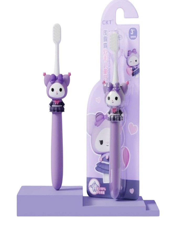 ZQBIEE Cartoon Character Soft Bristles Manual Toothbrush For Kids 3-12 Years Old with Anti-slip Rubberized Handle Design (Pack of 1, Kuromi),Purple - Image 1