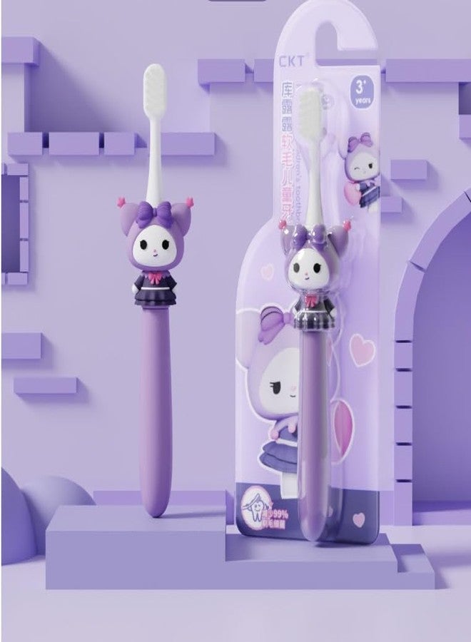 ZQBIEE Cartoon Character Soft Bristles Manual Toothbrush For Kids 3-12 Years Old with Anti-slip Rubberized Handle Design (Pack of 1, Kuromi),Purple - Image 2