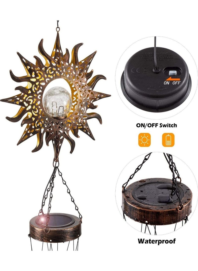 Generic Solar Wind Chimes for Outside, Sun Windchimes Outdoor w/Crackle Glass Ball Warm LED Light, Metal Chime Yard Patio Lawn Garden Hanging Decor Gardening Gift Women Mom Grandma  - Image 5
