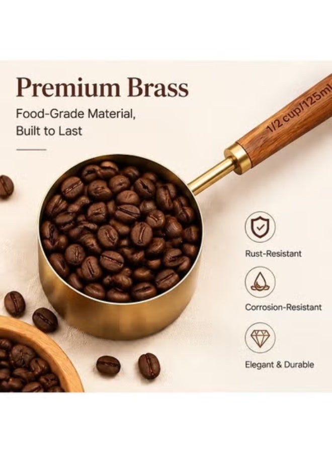 EXCLIFE 8PCS Brass Measuring Cups and Spoons Set with Wooden Handles, Premium Metal Measuring Set for Baking, Cooking, Coffee, Kitchen Accessories - Image 3
