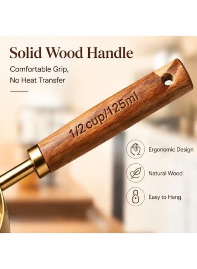 EXCLIFE 8PCS Brass Measuring Cups and Spoons Set with Wooden Handles, Premium Metal Measuring Set for Baking, Cooking, Coffee, Kitchen Accessories - Image 5