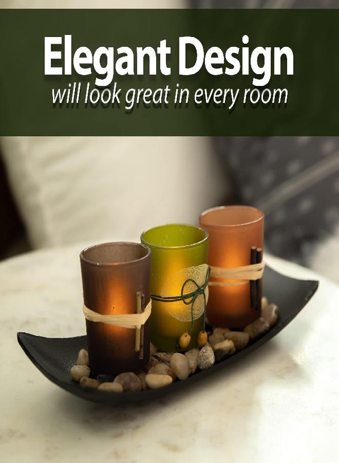Dawhud Direct Dawhud Direct Votive Candle Holder, Vintage Decor Flameless Natural Candlescape Set, 3 LED Tea Light Candles, Rocks and Tray (Natural Earth Tones) Bath Decor Decorative Candles Zen Room Decor Gift - Image 2