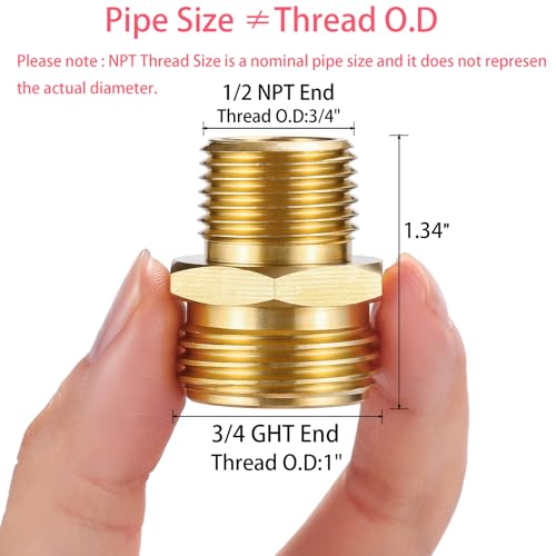 Sanpaint 2 Pack 3/4" GHT to 1/2" NPT Male Connector, Brass Garden Hose Fitting, Male Hose Adapter,Brass Garden Hose to Pipe Fittings Connect - Image 2