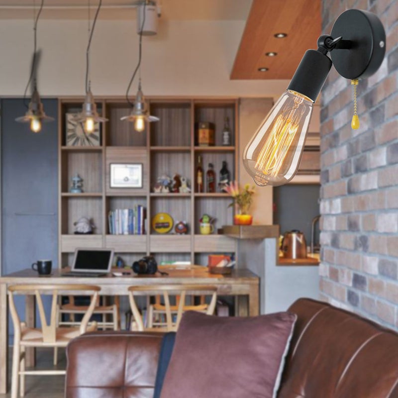 E26/E27 Vintage Wall Lamp Light with Adjustable Head for Bedside Study Room 85-245Vnot contain light bulb black - Image 5