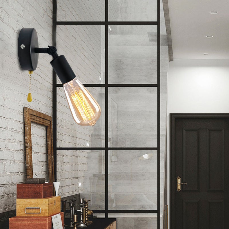 E26/E27 Vintage Wall Lamp Light with Adjustable Head for Bedside Study Room 85-245Vnot contain light bulb black - Image 4