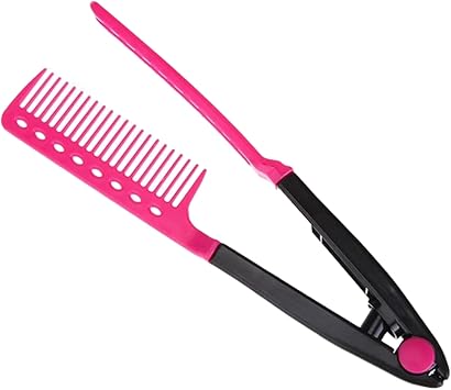 Filfeel Hair Straightening Comb Haircut Antistatic V Shape Comb Clip Clamp Hairdressing Styling ToolsRose red  - Image 1
