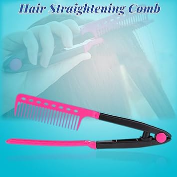 Filfeel Hair Straightening Comb Haircut Antistatic V Shape Comb Clip Clamp Hairdressing Styling ToolsRose red  - Image 2