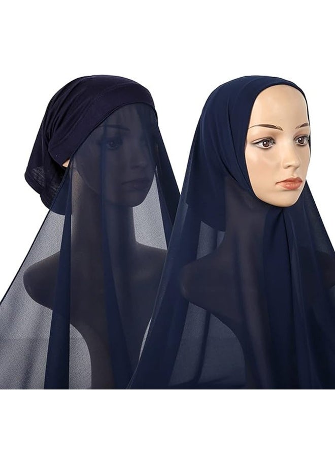 Chiffon Instant Hijab for Women Muslim Under Scarf Tube Cap with Veil Fashion Islam Solid Color Headscarf Turban Wrap - Image 2