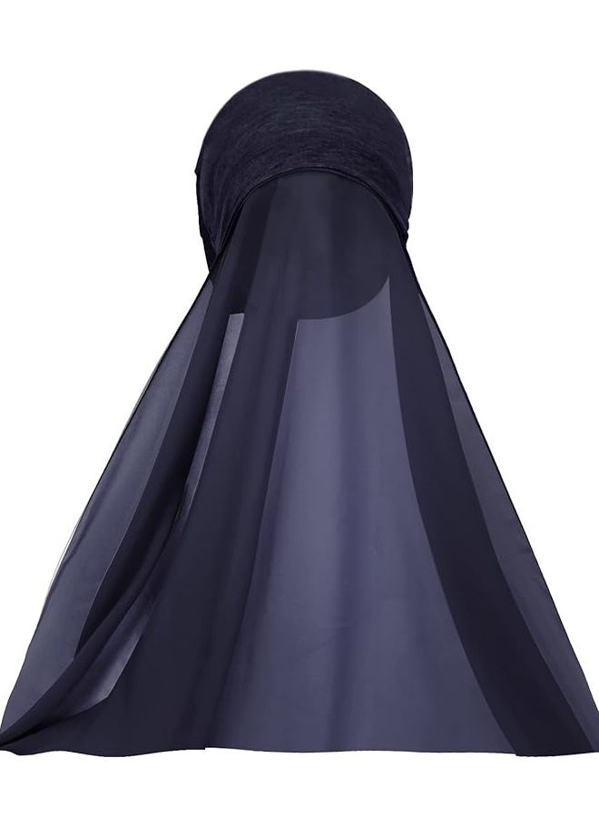 Chiffon Instant Hijab for Women Muslim Under Scarf Tube Cap with Veil Fashion Islam Solid Color Headscarf Turban Wrap - Image 3