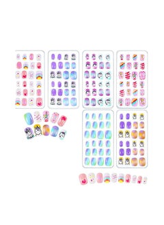 Captaintech Girls Press-on Nails Fake Cartoon Stickers for Kids 144 Pieces 6 Box Removable Patches with Adhesive Back Full Coverage  - Image 1