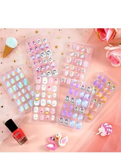 Captaintech Girls Press-on Nails Fake Cartoon Stickers for Kids 144 Pieces 6 Box Removable Patches with Adhesive Back Full Coverage  - Image 3