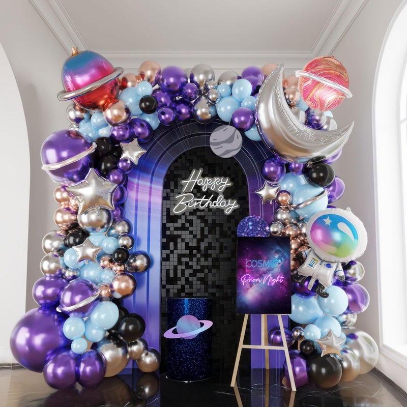 yeewaka Galaxy Space Balloon Garland Kit 140pcs purple blue black Outer Space Astronaut Moon Star Diy 4D planet Balloons for girl two the moon birthday decorations Kids Party Supplies - Image 2