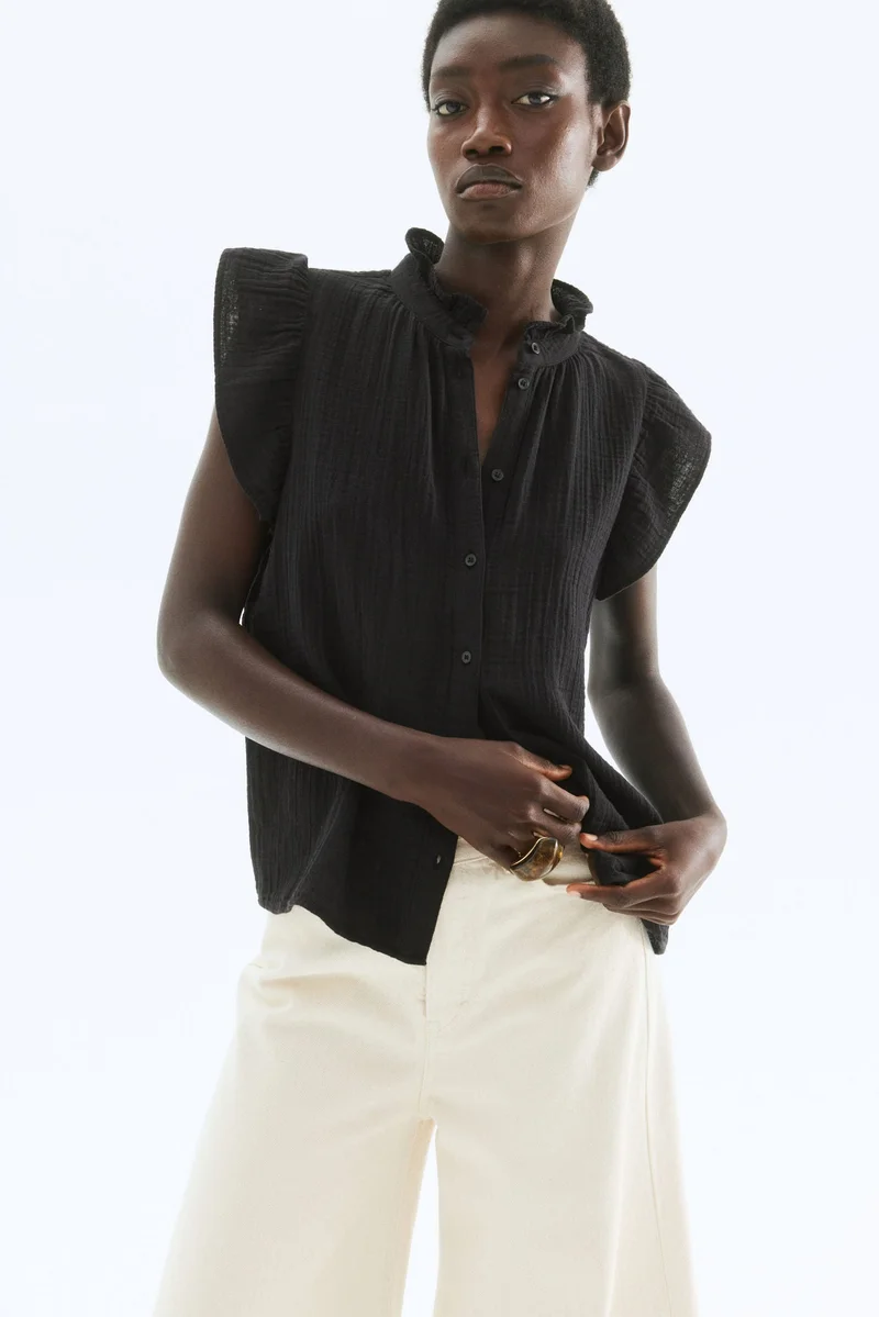 H&M Flutter-sleeved muslin blouse