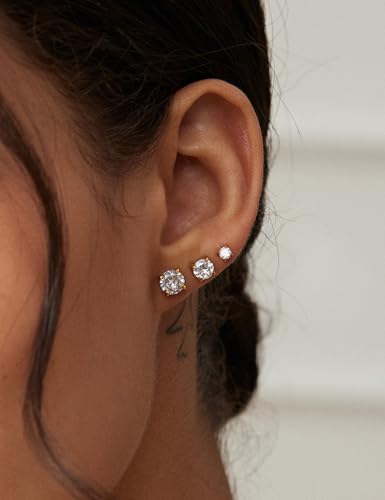 WSSXC 6 Pairs Hypoallergenic Cubic Zirconia Earrings Surgical Steel Flat Back Studs for Cartilage, Screw Back Fashion Jewelry - Image 5