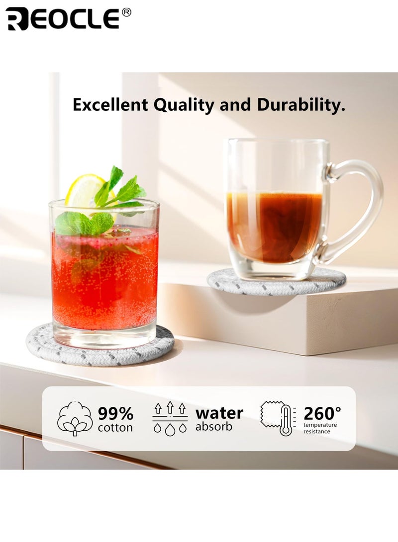 REOCLE 8PCS Drink Coaster Set with Absorbent Design and Cotton Woven Material Tabletop Protection Coasters with Holder for Living Room Decor - Image 3