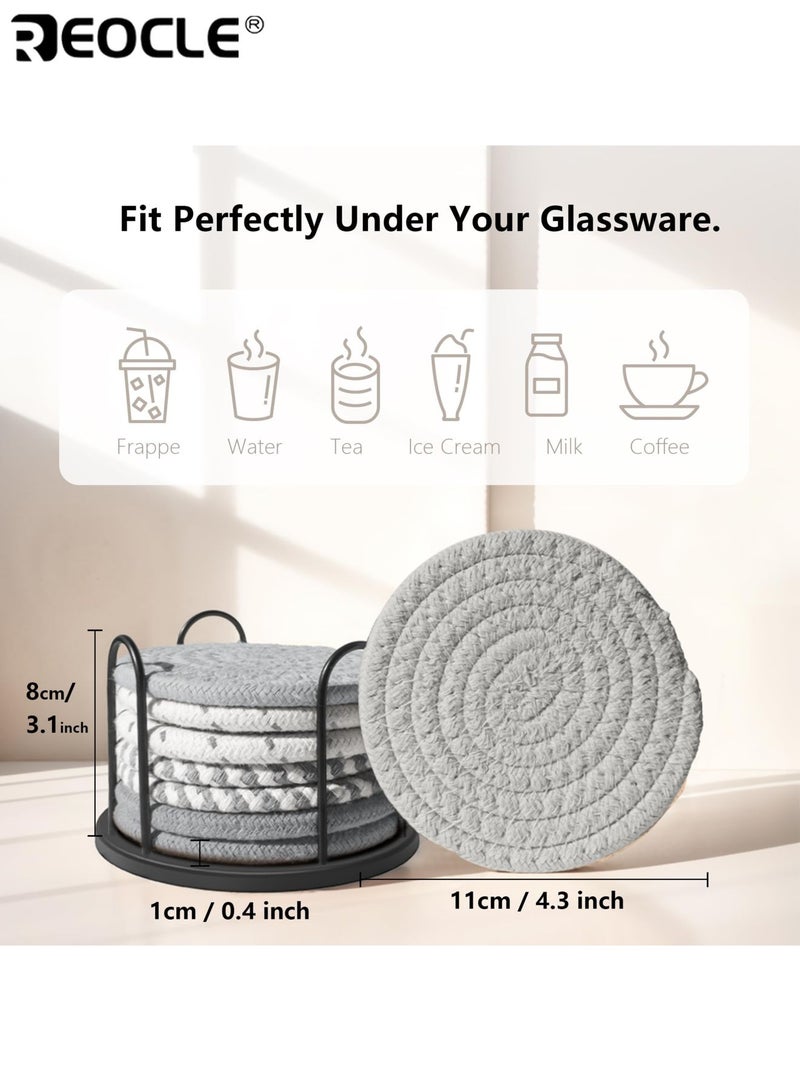 REOCLE 8PCS Drink Coaster Set with Absorbent Design and Cotton Woven Material Tabletop Protection Coasters with Holder for Living Room Decor - Image 2
