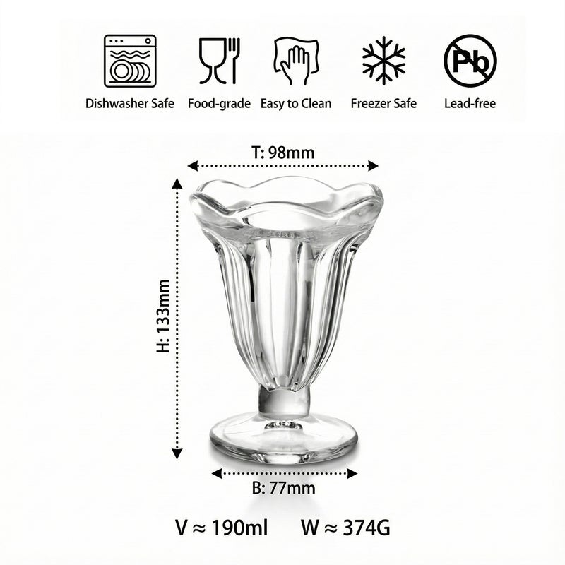 كويزين أرت كؤوس آيس كريم من زجاج الصودا والجير من كويزين آرت، سعة 190 مل، مجموعة من قطعتين | كؤوس حلوى شفافة للآيس كريم والفالودة والميلك شيك | أكواب تقديم شفافة للمنزل والمقهى - Image 5