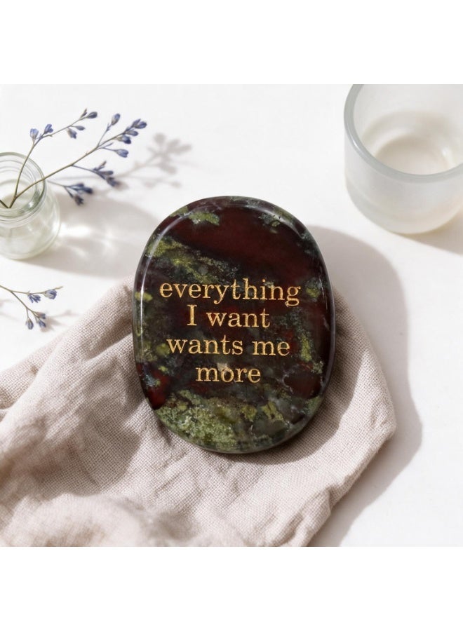 Engraved Affirmation Palm Worry Stone, Natural Pocket Crystal 45×35×6mm - Image 1