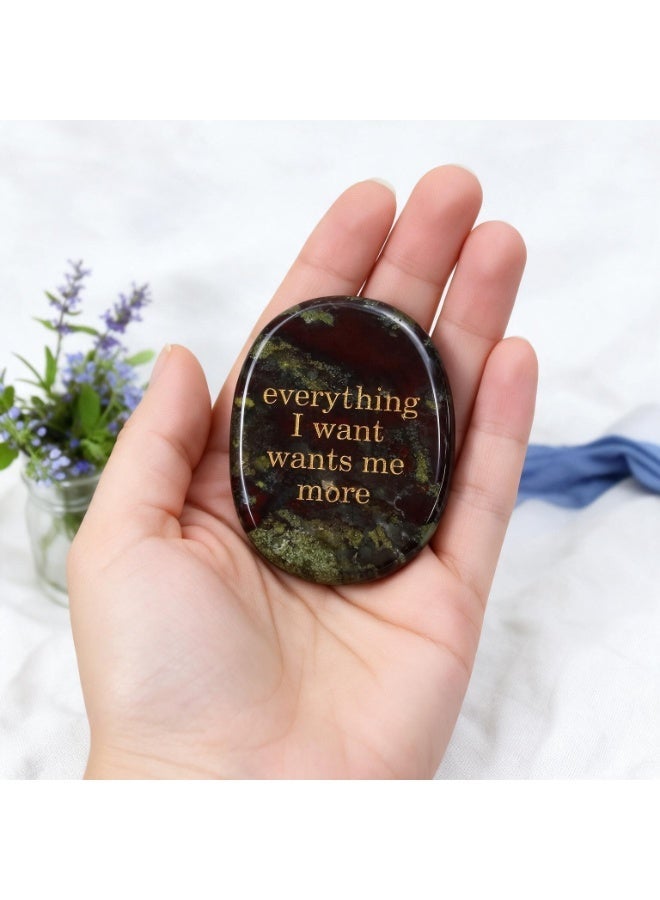 Engraved Affirmation Palm Worry Stone, Natural Pocket Crystal 45×35×6mm - Image 2