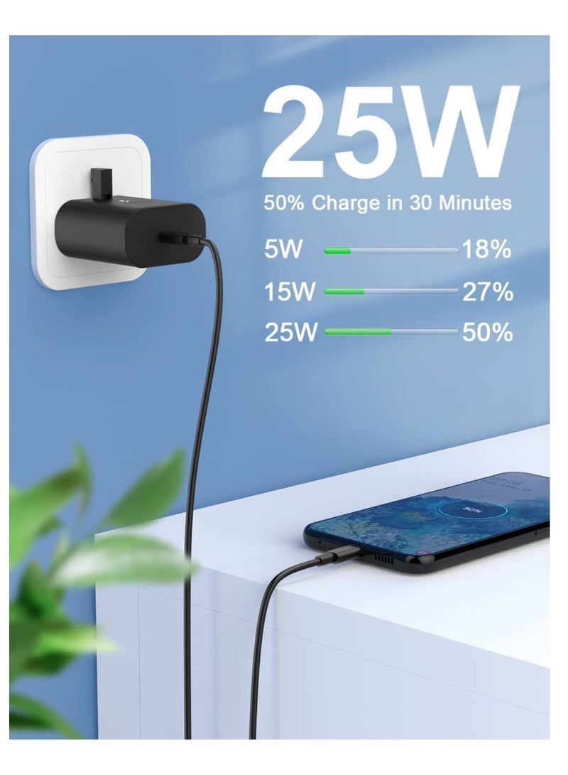 general 1PACK 25W Charger for Samsung Fast Plug and Cable 1M, USB Type C Plug and USB C to C lead for Samsung Galaxy Phone Charging S24/S23/S23+/S22/S21/S21fe/S20/S20fe/A16/A15/A14/A13/A33/A34/A35/A53/A54/A55 - Image 2