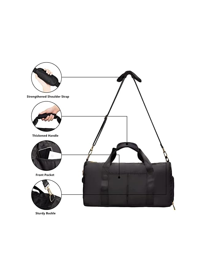 AMERTEER Sports Gym Bag for Women,Workout Duffel Bag Travel Bags Swim Sports Travel Gym Bag with Dry Wet Pocket and Shoe Compartment (Black) - Image 3