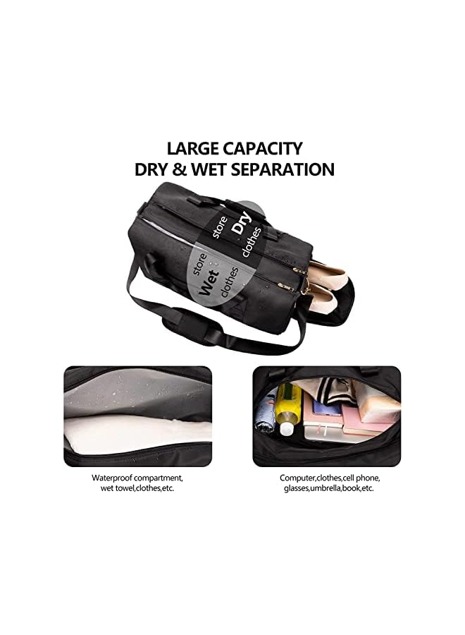 AMERTEER Sports Gym Bag for Women,Workout Duffel Bag Travel Bags Swim Sports Travel Gym Bag with Dry Wet Pocket and Shoe Compartment (Black) - Image 4