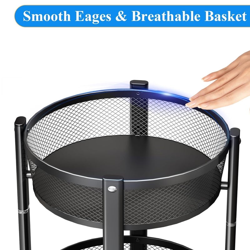 Aakarit Large 3Tier Metal Storage Rolling Cart Collapsible Utility Cart No Assemble Multifunction Serving Organizer Trolley with Lockable Wheels for Kitchen Living Room Bathroom Black - Image 3