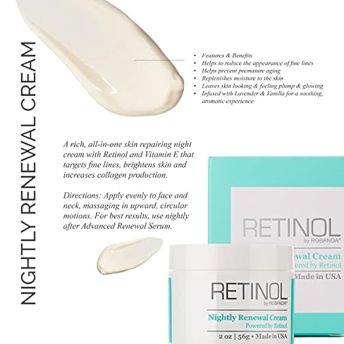 Robanda Retinol Nightly Renewal Cream │ All in One Age Repairing Night Cream Targets Wrinkles and Fine Lines - Image 4