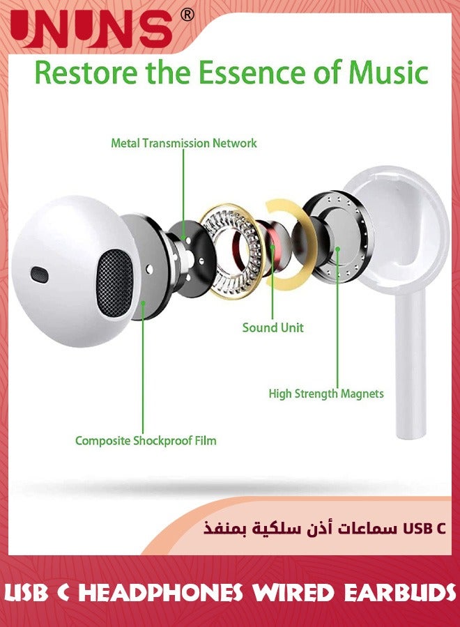 UNUNS 2 Pack USB C Headphones,Type C Earbuds Wired In-Ear Headphones With Microphone/Volume Control,Noise Cancelling Headset For iPhone 15/iPad Pro,Pixel 7,Galaxy S23 Ultra Note 20,Most USB C Jack Device - Image 2