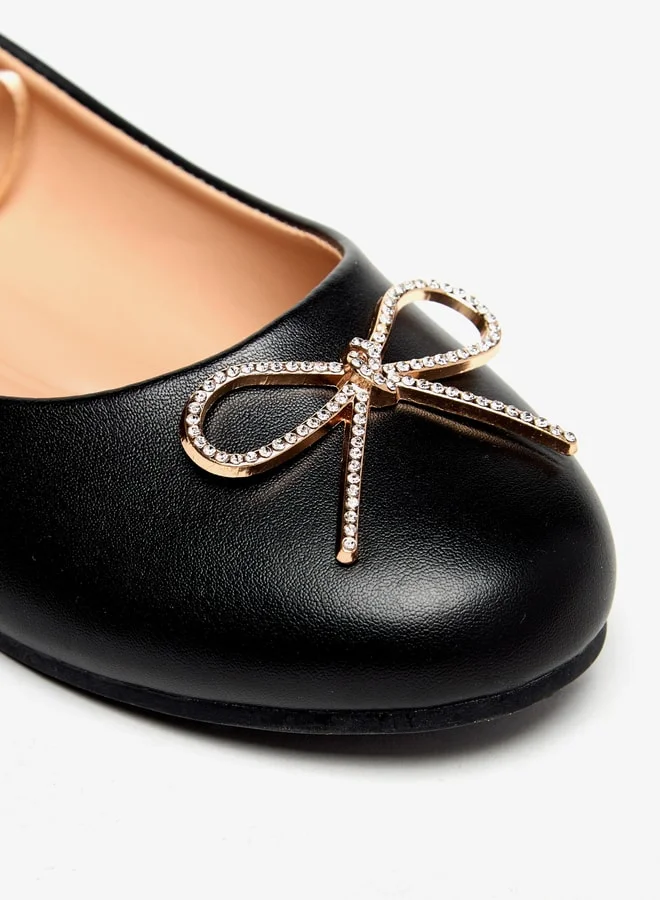 ميسي Girls Bow Accent Slip-On Round Toe Ballerina Shoes