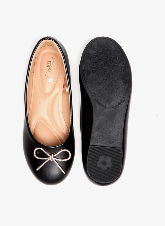 ميسي Girls Bow Accent Slip-On Round Toe Ballerina Shoes