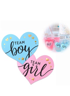 Captaintech Gender Display Stickers with Gold Foil for Team Boy and Team Girl Labels Pink and Blue Gender Labels for Party Invitations and Voting Games, Baby Shower Labels (80 Sheets)  - Image 1