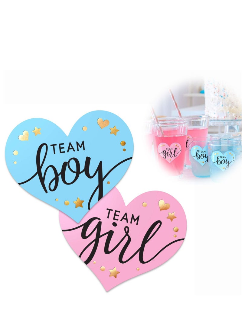Captaintech Gender Display Stickers with Gold Foil for Team Boy and Team Girl Labels Pink and Blue Gender Labels for Party Invitations and Voting Games, Baby Shower Labels (80 Sheets)  - Image 1